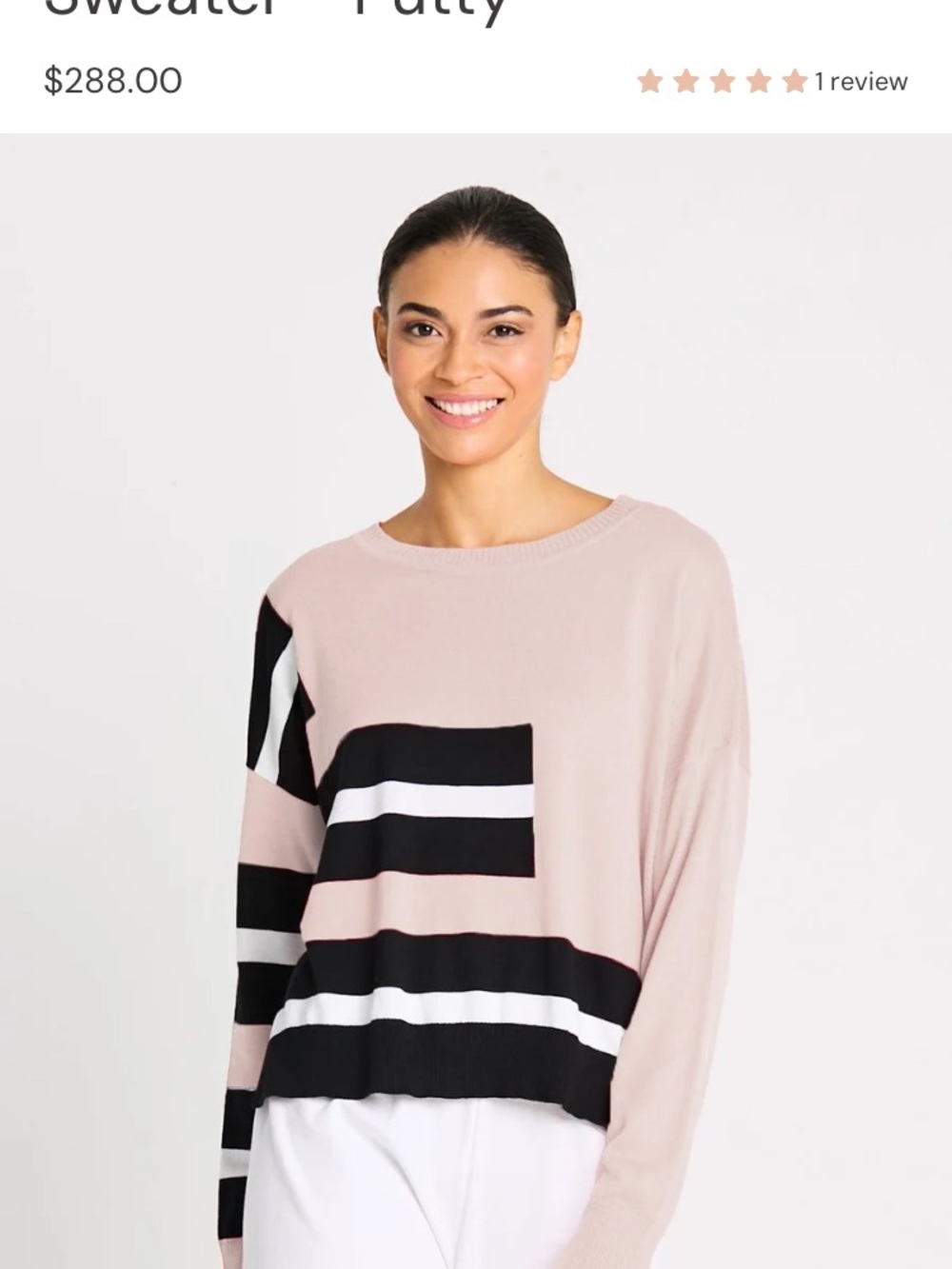 STOCK PHOTO Crewneck Sweater cream and white Stripe Detail
